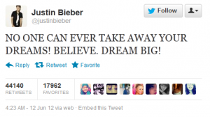 Tweet von Justin Bieber